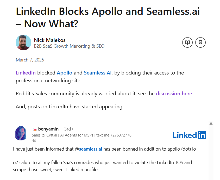 LinkedIn Blocks Apollo and Seamless.AI