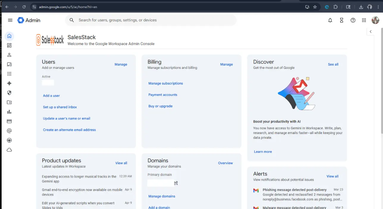 Google Workspace Admin Console login screen
