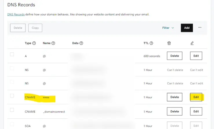 GoDaddy DNS management dashboard example
