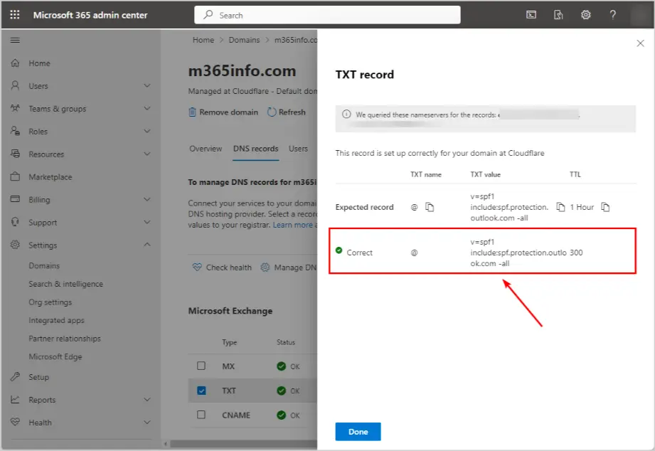 Creating a new Microsoft 365 SPF record in DNS